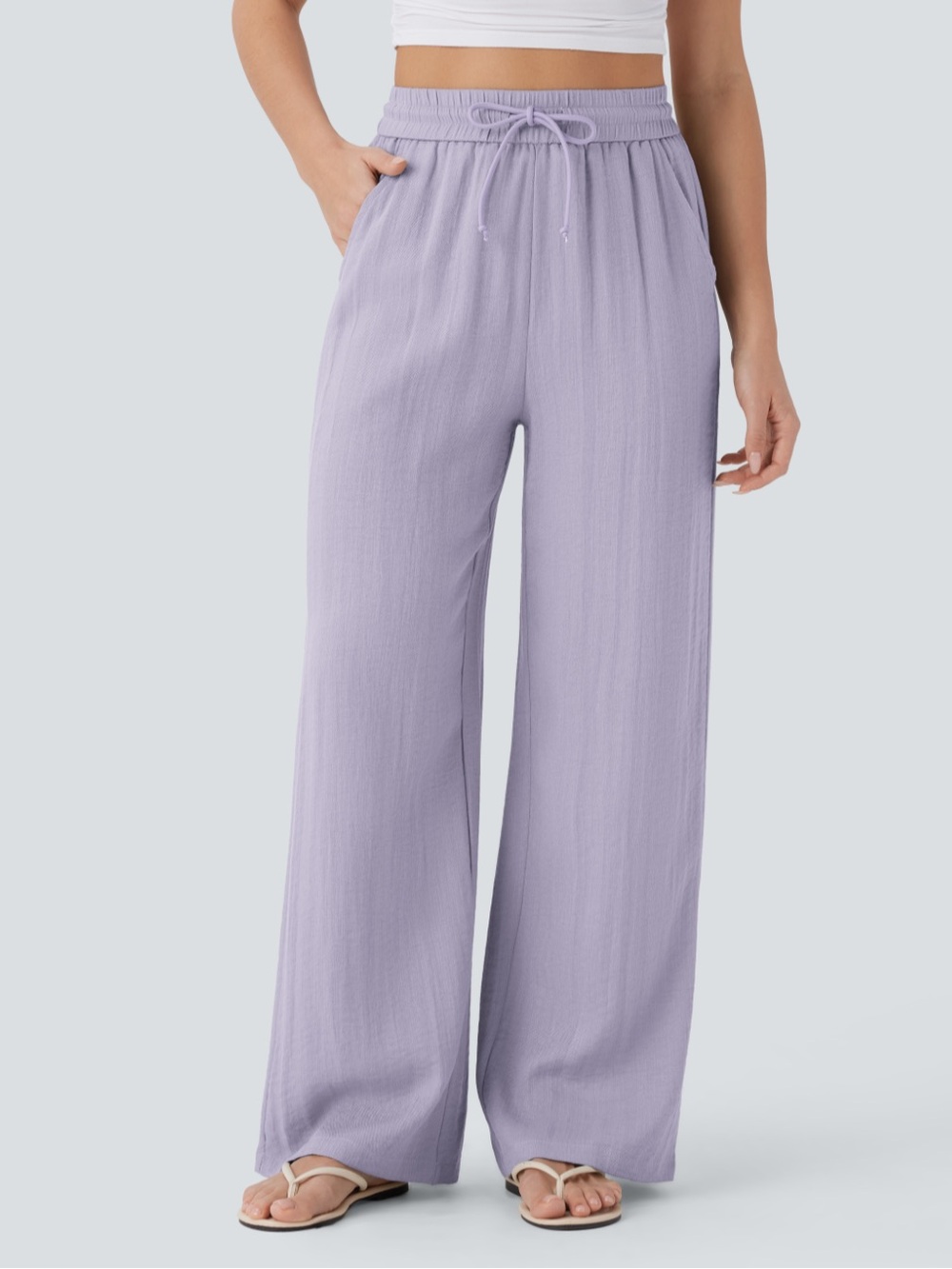 HALARA Lavender Wide-Leg Drawstring Linen Feel Pants
